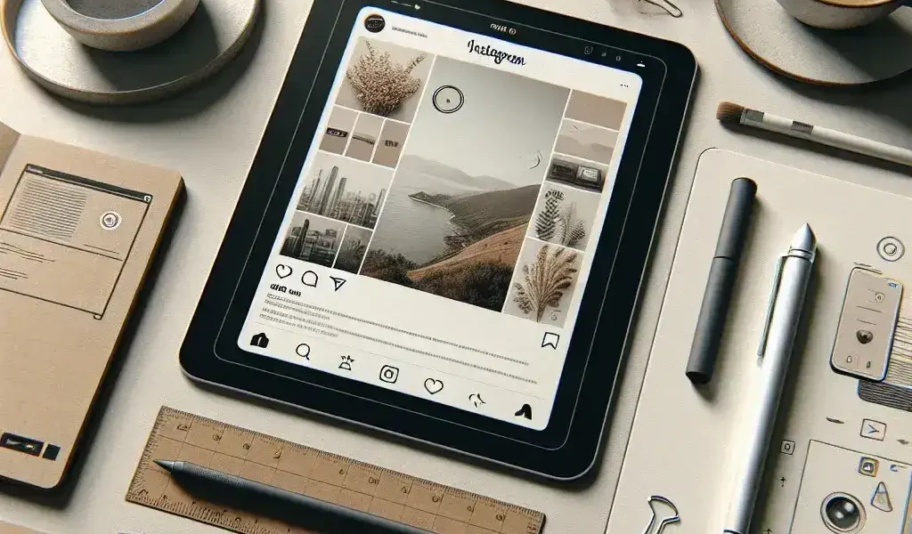 Alt text: "Ejemplo de plantilla para posts de Instagram diseñada con herramientas creativas, mostrando colores vibrantes y elementos visuales atractivos, representando la guía definitiva para crear contenido visual impactante."