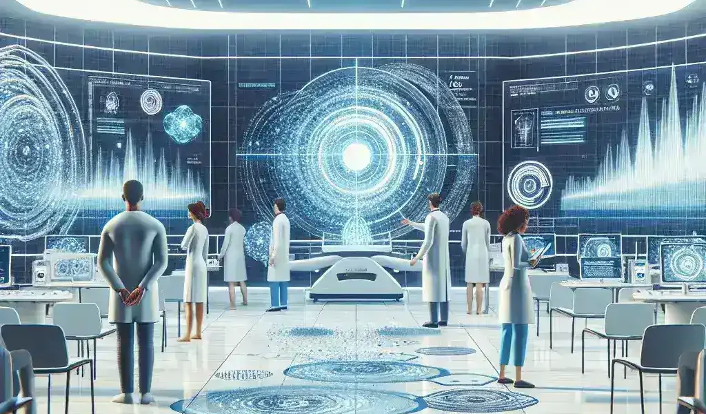 "Profesionales de la salud en hospitales vascos analizando datos de inteligencia artificial para el diagnóstico de enfermedades raras en pacientes."