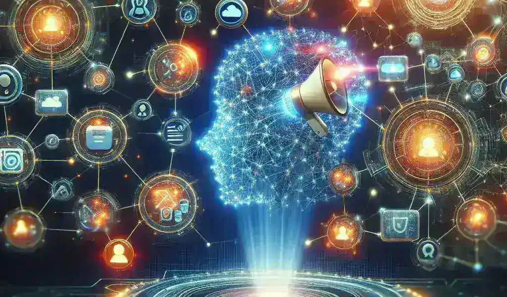 "Gráfico ilustrativo de herramientas de análisis de redes sociales impulsadas por inteligencia artificial, destacando su impacto en la revolución del marketing digital, en el contexto del artículo 'Herramientas de Análisis de Redes Sociales Impulsadas por IA: Revolucionando el Marketing Digital'."